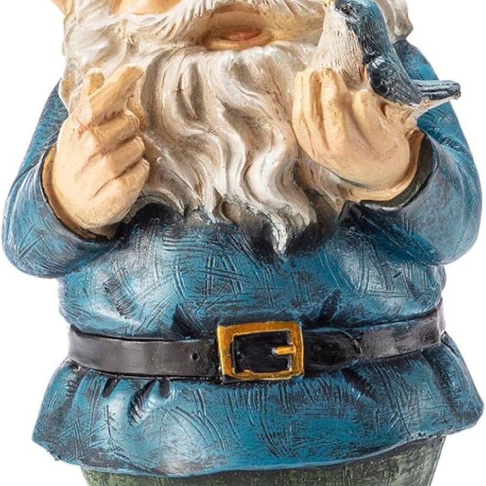 12" Tall Outdoor Garden Gnome with Bird Yard Statue Decoration, Multicolor